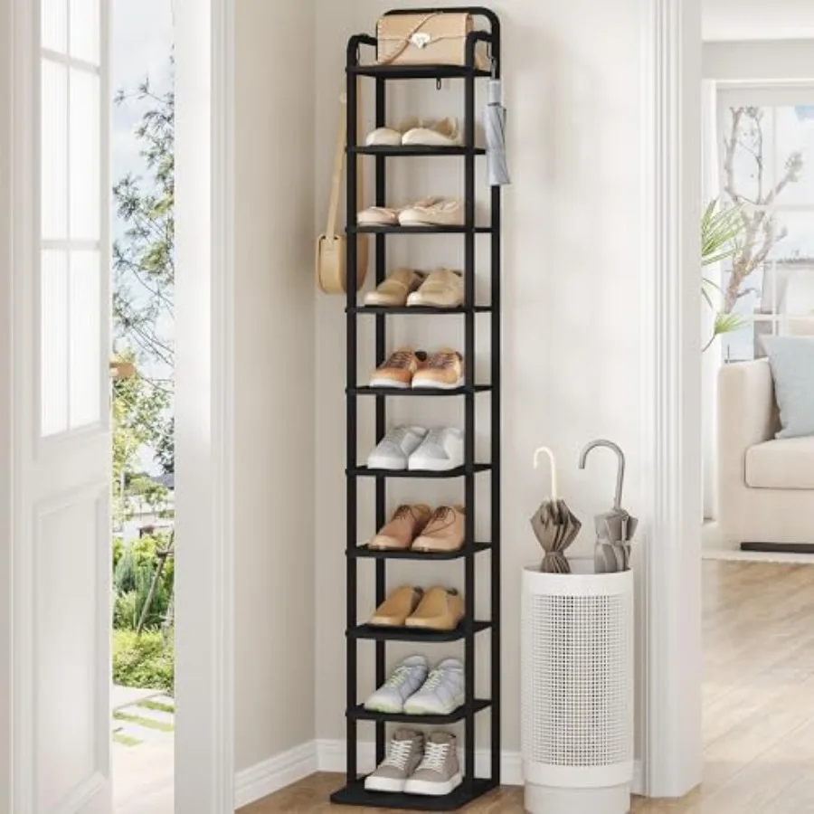 

Veal Soe Rack Soe Sees Wood Soe Orgazer for Clot Entryway Soe Tower for Small Spaces Free Standing Adjustale wit 2 ooks 10 Tier