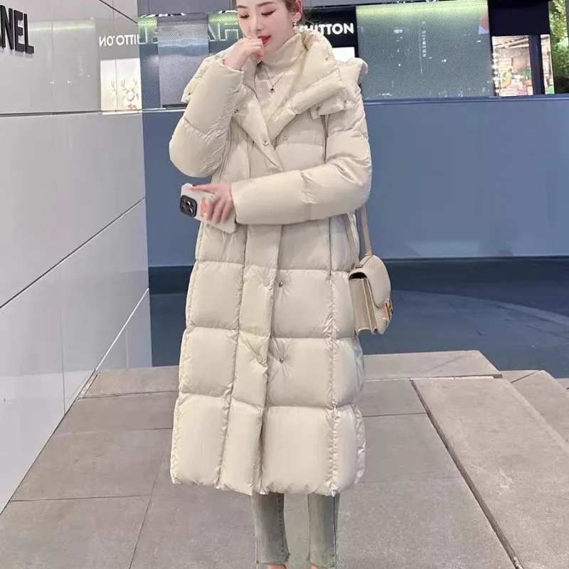 

Новая зимняя теплая хлопковая одежда, женская корейская длинная пуховая хлопковая куртка со съемным капюшоном, паркерское стеганое пальто, женская одежда