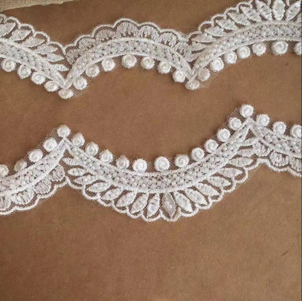 Perlenbesetzter Brautblumen-Wellen-Spitzenbesatz, DIY-Schleier, Nähzubehör, hochwertiger Rayon, Hochzeitskleid, Weiß RS24530 – Detail 3
