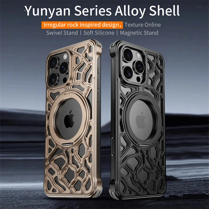 

For iPhone17 15 16ProMax Magnetic Metal 360° Invisible Bracket Phone Case For Magsafe Aluminum Alloy Shockproof Protective Cover