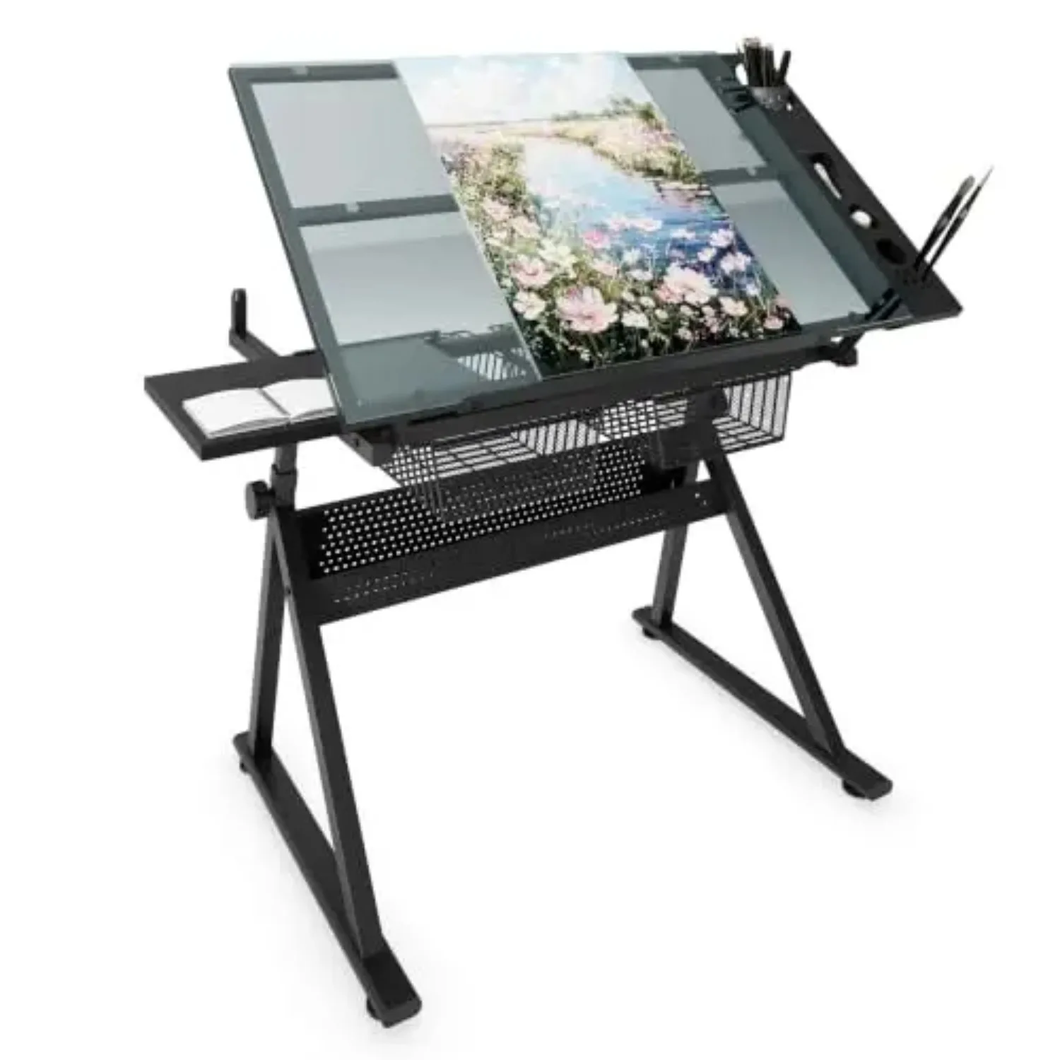 Drafting Table Desk with Storage, Art Table for Adults | 0°–70° Adjustable Angle Fiberglass Top Art Desk, Adjustable