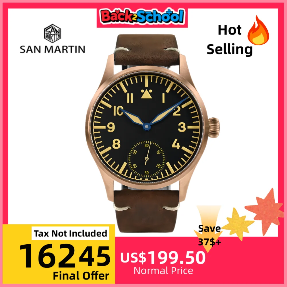 

San Martin 41mm Retro ST3621 Pilot Watch For Men Mechanical Wristwatch 10Bar Military Quality C3 Lumimous SN0117GA/QA