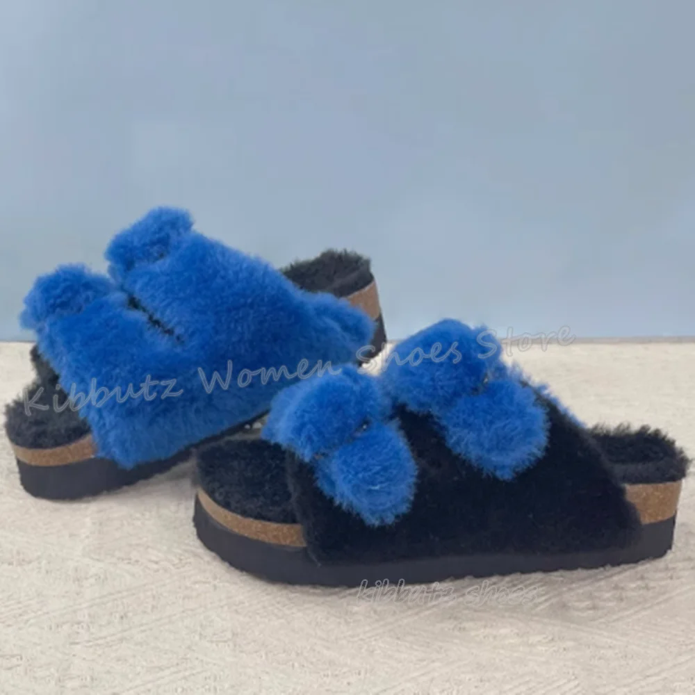 

Furry Slipper Sandals Slip-On Outdoor Elegant Luxury Fashion Concise Warm Women Shoes Newest Round Toe Thick Bottom Mixed Color