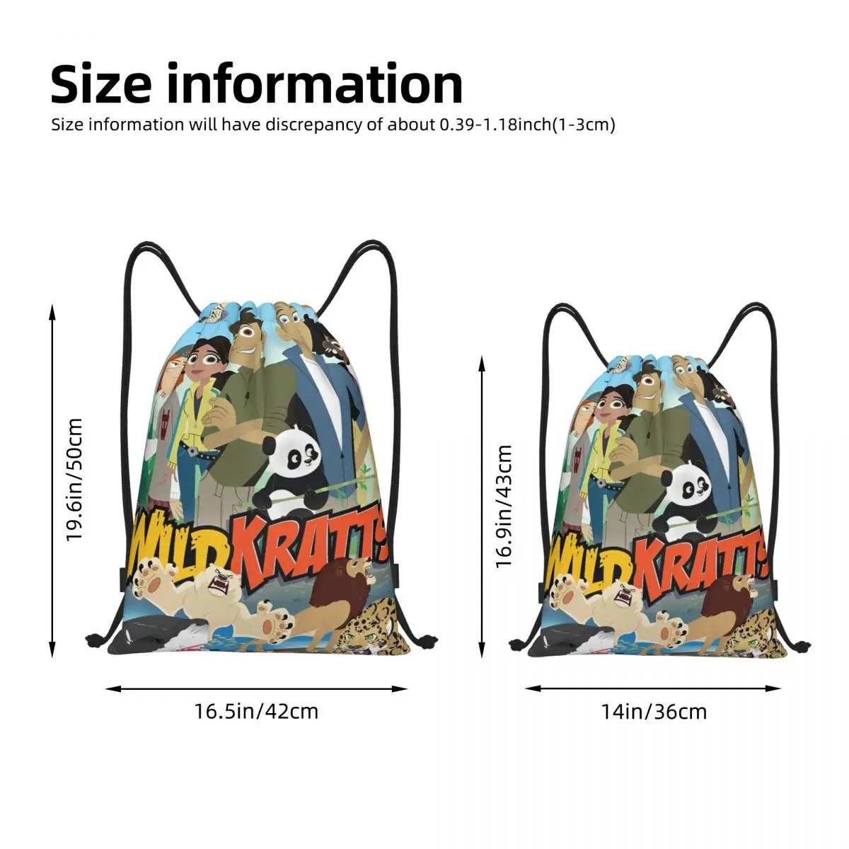 Wild Kratts 가방 졸라매는 끈 배낭 스포츠 체육관 자루 자전거 타기용 끈 가방