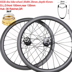 Width Light 28mm 650B 27.5 Carbon Road Bike Disc Clincher Tubeless Wheels Gravel Wheelset Front 100mm Rear 135mm