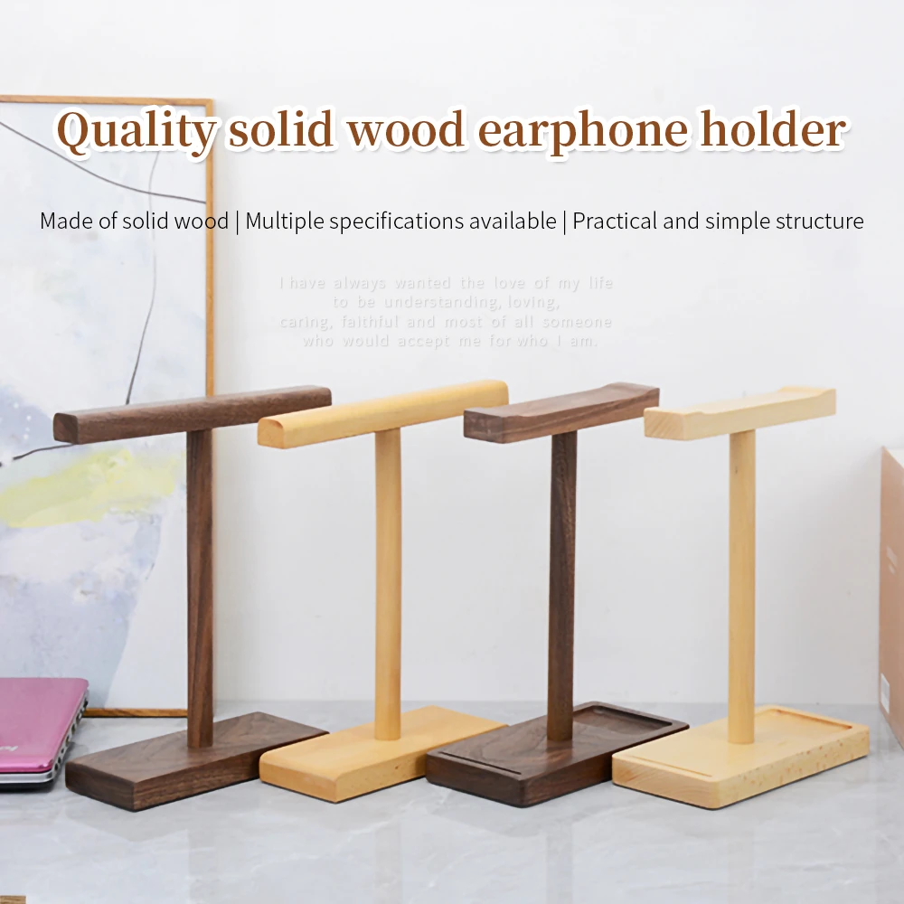 Solid Wood Headphone Stand Walnut Headphones Holder Desktop Desk Beech Headset Rack I-Shaped Creative Display Bracket Hanger