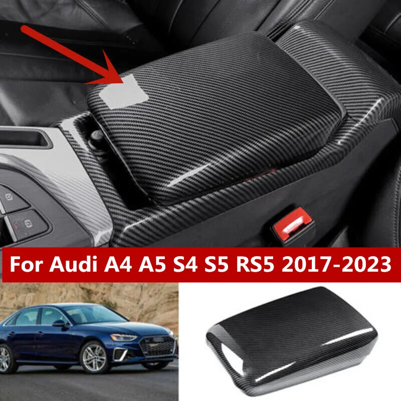 

New ABS Carbon Fiber Center Console Armrest Box Cover For Audi A4 A5 S4 S5 RS5 2017 2018 2019 2020 2021 2022 2023