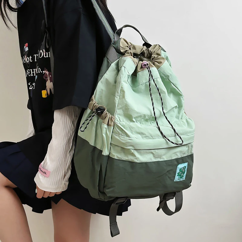 Spring Summer Lightweight Drawstring Backpack Street Style Dual Shoulder Bag Tote Solid Color Travel Casual Daypack