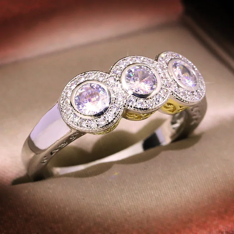 New Arrival S925 Silver Round Zircon Wedding Engagement Rings With Stone For Women Luxuri Design Fashion Jewellery Wholesale