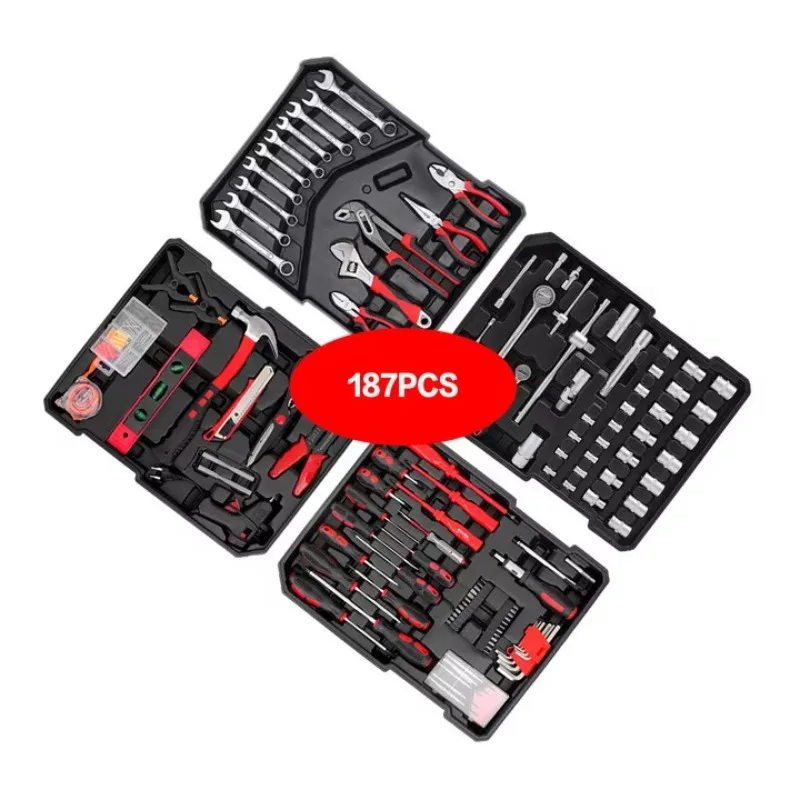 @  187PCS Hardware Tool Hand Tools Ratchet Socket Steel Wrench Spanner Set Mechanic Screwdriver Tool Set Toolbox