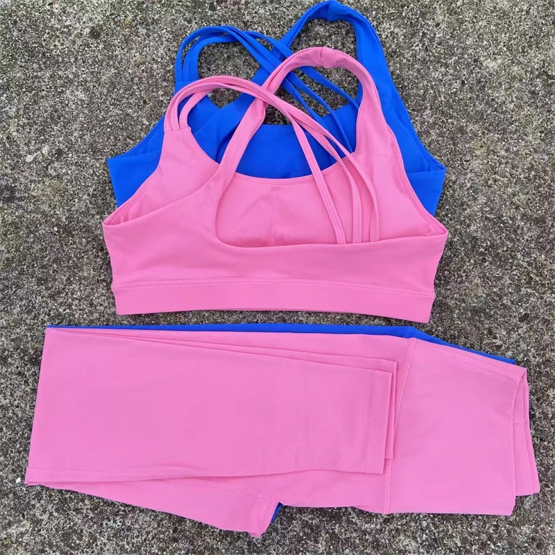 

Спортивный комплект для йоги, спортивный костюм для фитнеса, женская одежда для тренировок, комплект из 2 предметов, леггинсы с высокой талией, бюстгальтер с перекрестной спинкой, спортивный костюм для бега