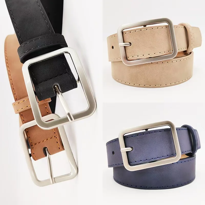 Summer Women's Retro Frosted Belt, Silver Square Needle, Versatile, Trendy, Fashionable, Personalized Decorative Waist