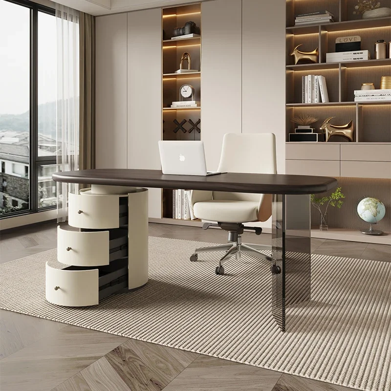 X-S Luxury White Desk Executive Wireless Organizer Modern Adjustable Office Table Executive Drawers  Furniture  HG