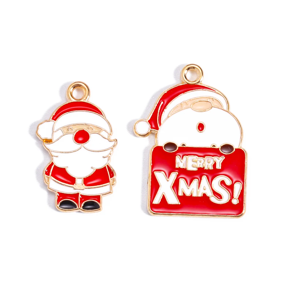 10 stücke Emaille Weihnachten Charms Weihnachten Elch Geschenk Schneemann Santa Claus Anhänger für DIY Halskette Ohrring Schmuck machen Accessoires – Detail 5