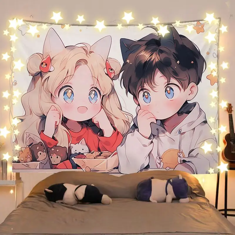 VIKAMA Cat Ear Lovers Dessert Tapestry Star Adorable anime Background Buins Dormitory Decoration Tapestry Room Decoration