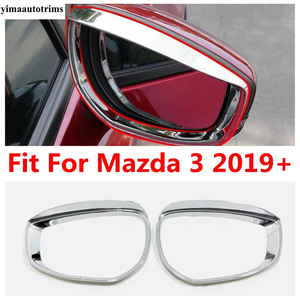 

Car Rearview Mirror Rain Eyebrow Shade Rainproof Frame Decoration Cover Trim Fit For Mazda 3 2019 - 2023 ABS Chrome Accessories