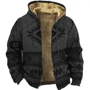 Men's Zipper Coat Old Civilization Style Print Winter Warm Jacket for Men/Women Thick Clothing Parkas Outerwear