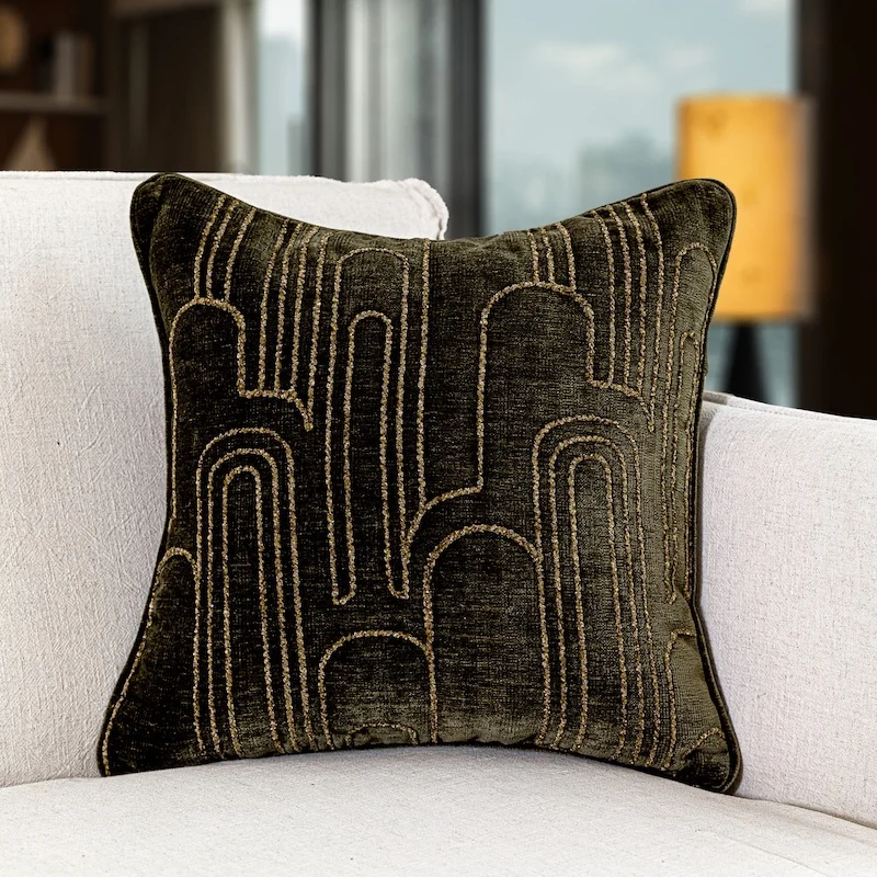 Brown Green Geometric Pillows Luxury Simple Embroidery Cushion Case Modern Decorative Pillow Cover For Sofa Chair Home Decorate