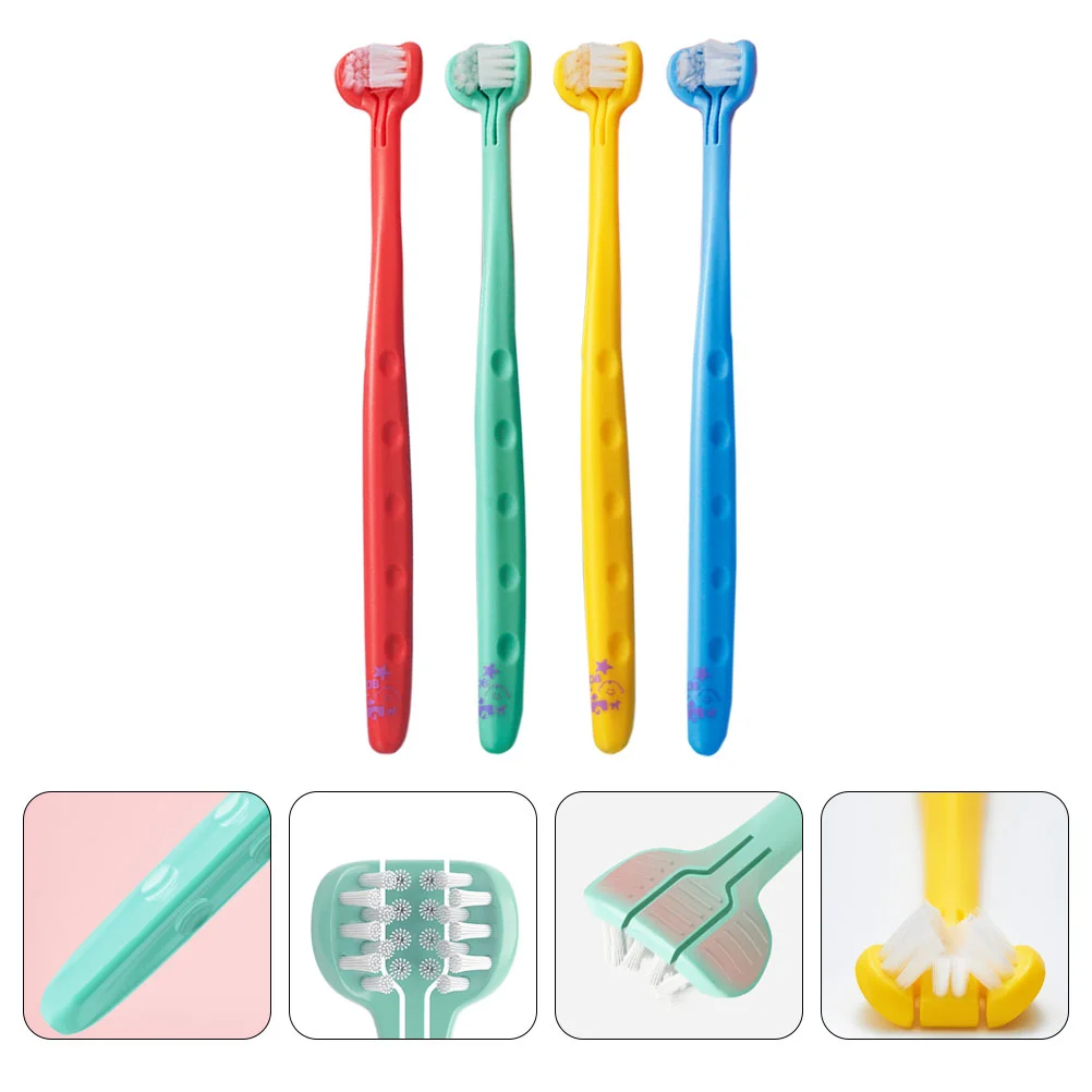 

4 Pcs Three Sides Children's Toothbrush Toothbrushes Baby Oral Care Cleaning Tool Training Soft Fur Kids