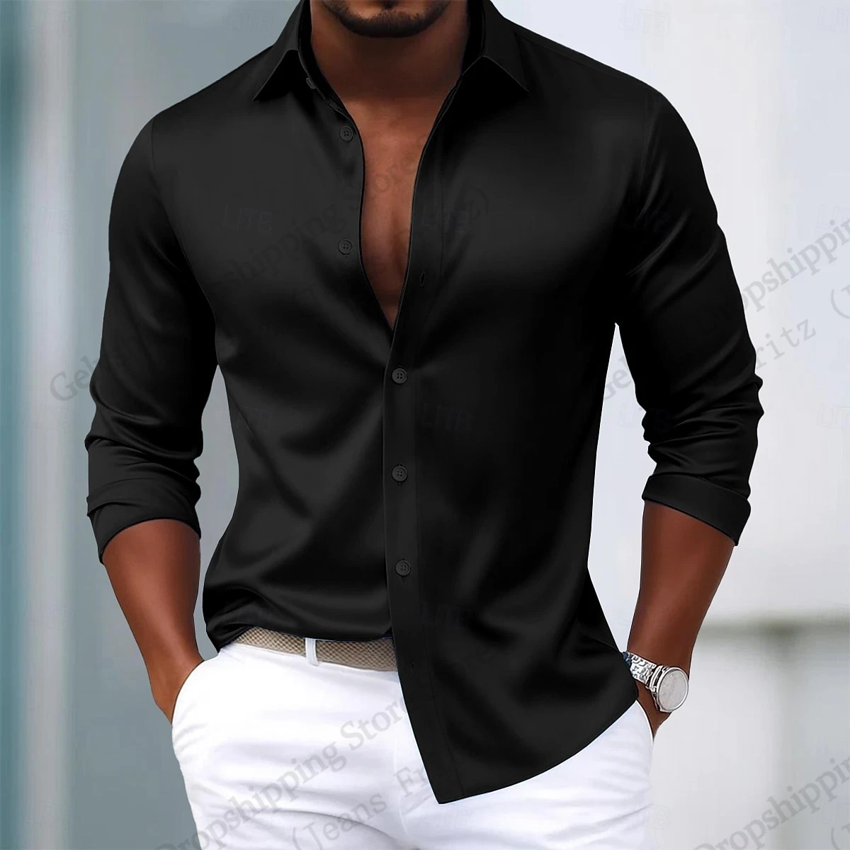 

Мужская рубашка из атласа, сплошной цвет, рубашка больших размеров с длинным рукавом, официальная свадебная вечерняя гавайская рубашка, мужская и женская модная повседневная блузка