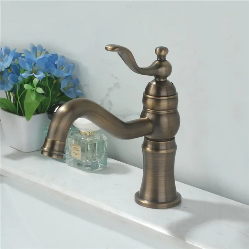 

European Antique Gold Basin Faucet Hot And Cold Wash Basin Double Handle Single Hole Countertop Faucet