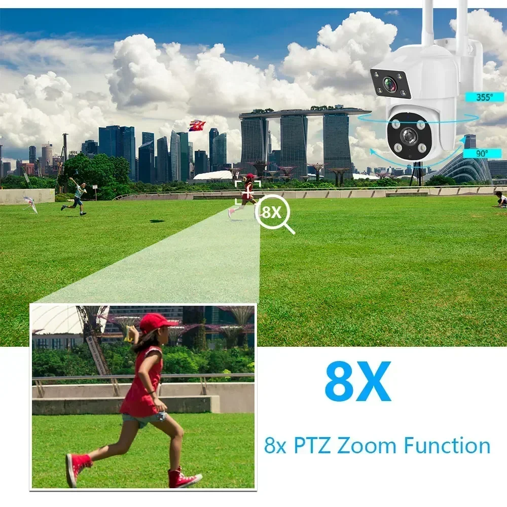 SQCapture d'écran-Caméra de surveillance extérieure 8MP, dispositif de sécurité sans fil, étanche, avec double objectif et suivi automatique des humains