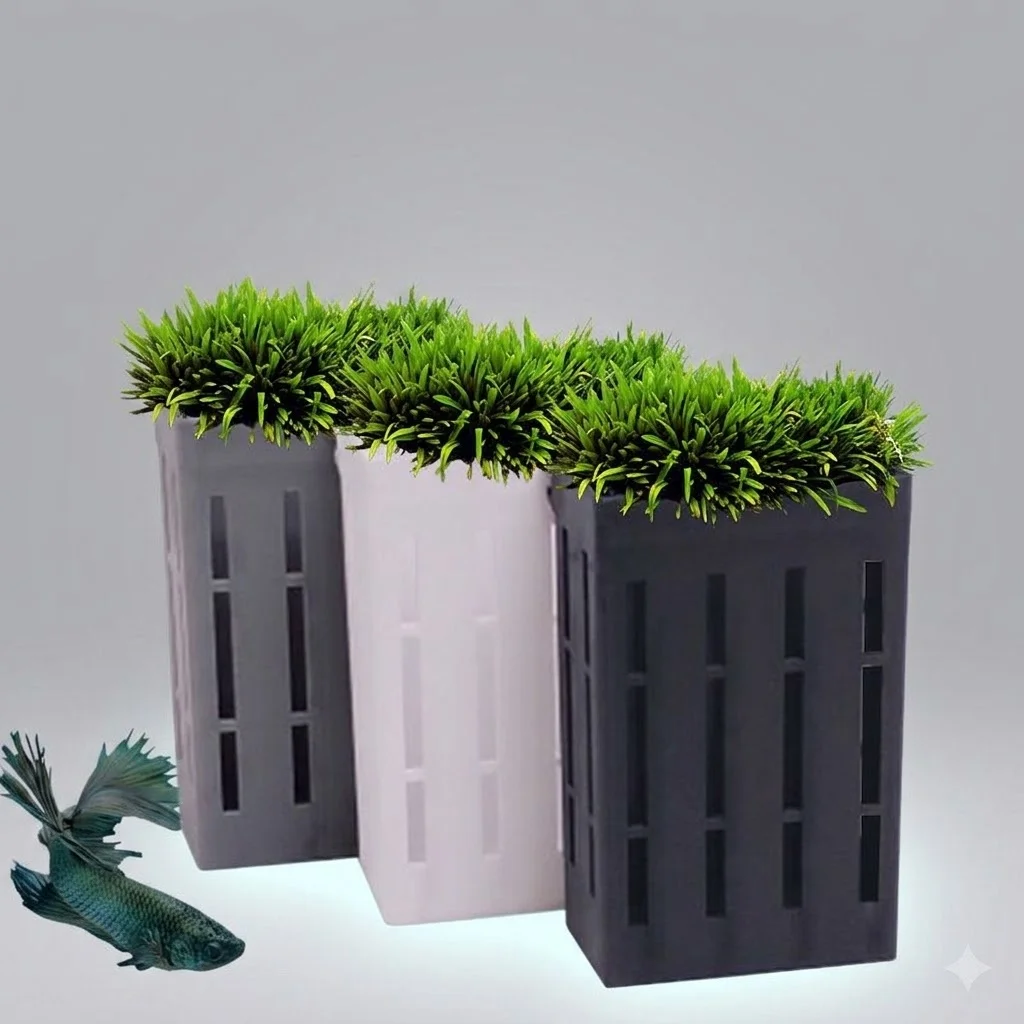Suporte preto para plantas com clipes para fixar plantas aquáticas em aquários.