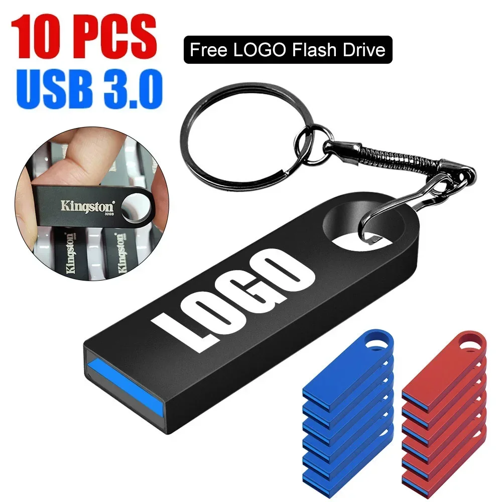 10pcs/lot Hot Sale Metal Key Chain 3.0 USB Flash Drive 128GB Pen Drive 8GB 16GB 32GB 64GB Memory U disk 3. 0 High Speed Pendrive