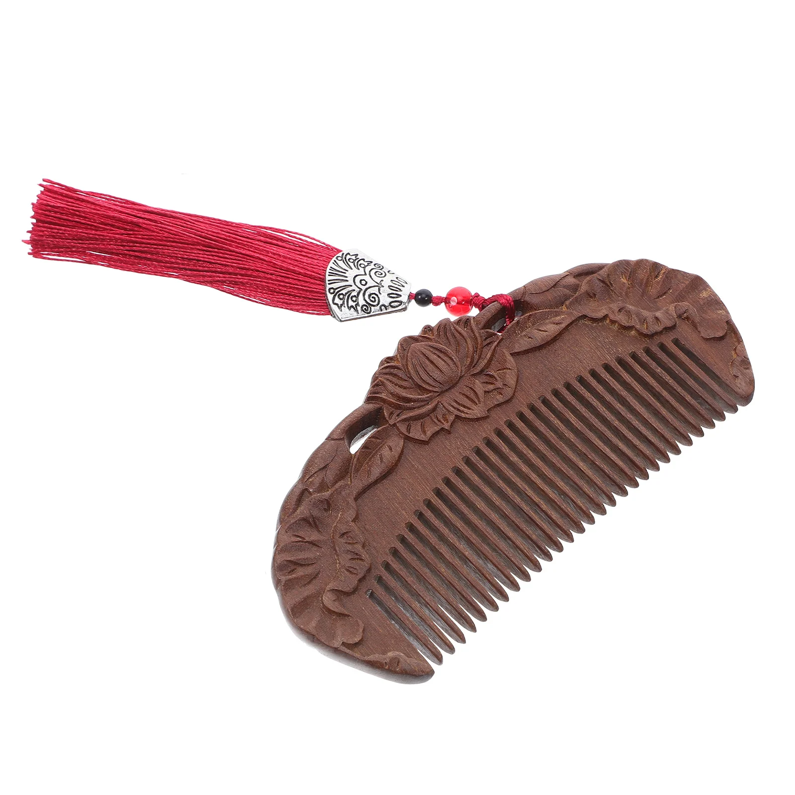 

Sandalwood Comb Natural Carved Lotus Flower Vintage Wide Tooth Wooden Hair Detangler Portable Travel Size Handmade Brush For