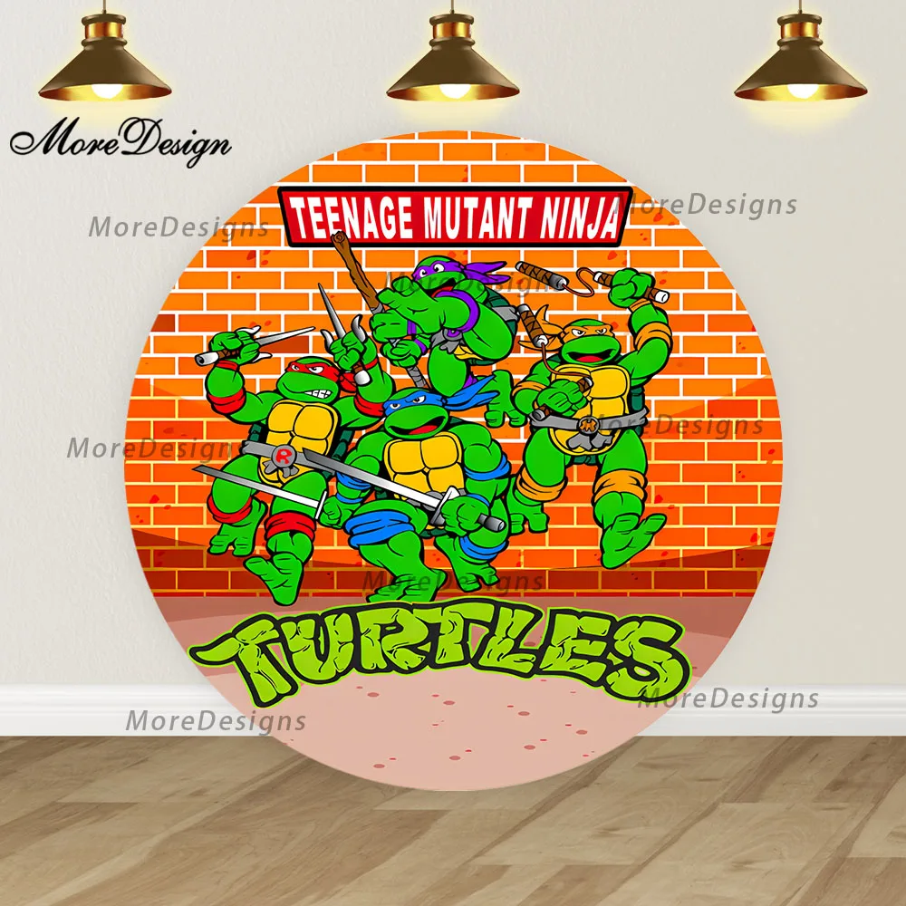 Round Backdrop Covers Ninja Turtles Kids Baby Shower Cylinder Cover Birthday Party Vinyl Polyester Background