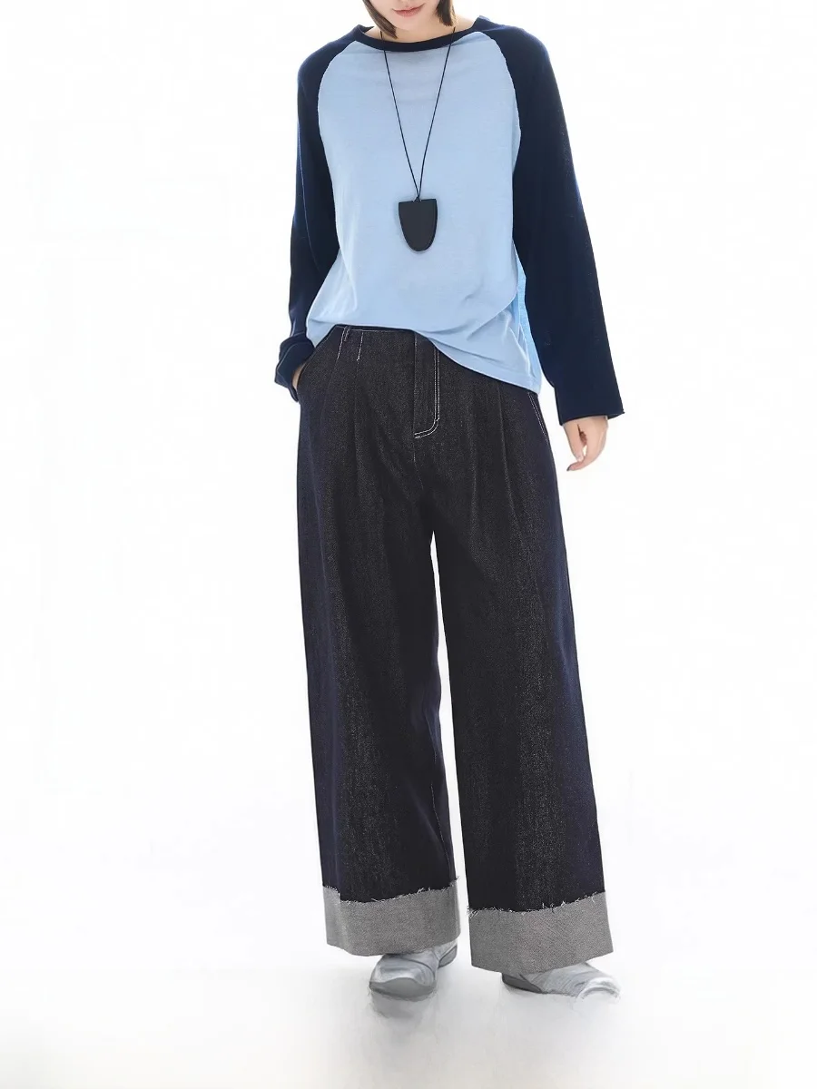 

Loose Wide Leg Cotton Linen Blend Original Color Nine-Tenths Length Spring Season Casual Commute Sle Women's Jeans