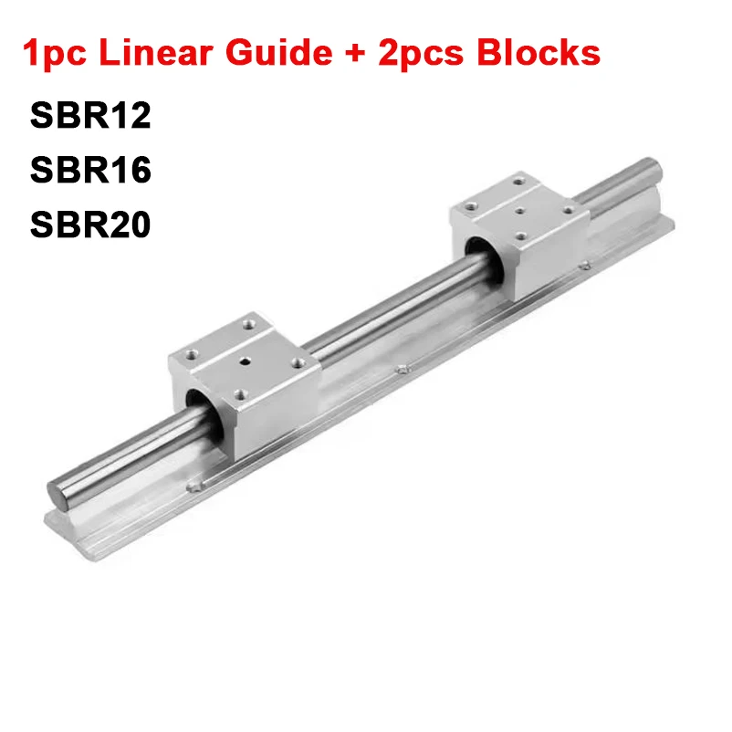Linear Guide Rail SBR12 SBR16 SBR20 200-1500mm + 2PCS SBR12/16/20UU Bearing Blocks Smooth Motion DIY Mills CNC 3D Printer Parts