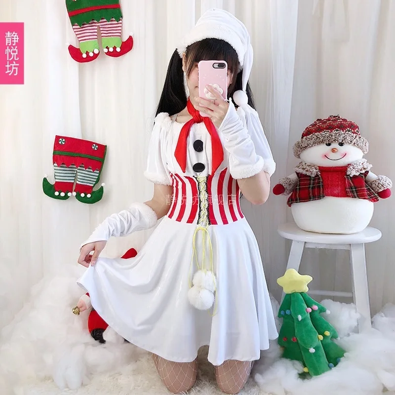 Natal cosplay traje adulto feminino vestido de natal vestido de festa santa boneco de neve elk vestido branco