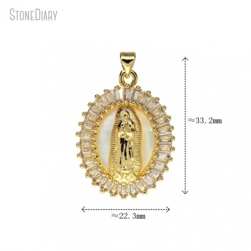 5Pcs Wholesale  Gold Color Copper White Shell Oval Shape Madonna Jewelry Pendant PM48964