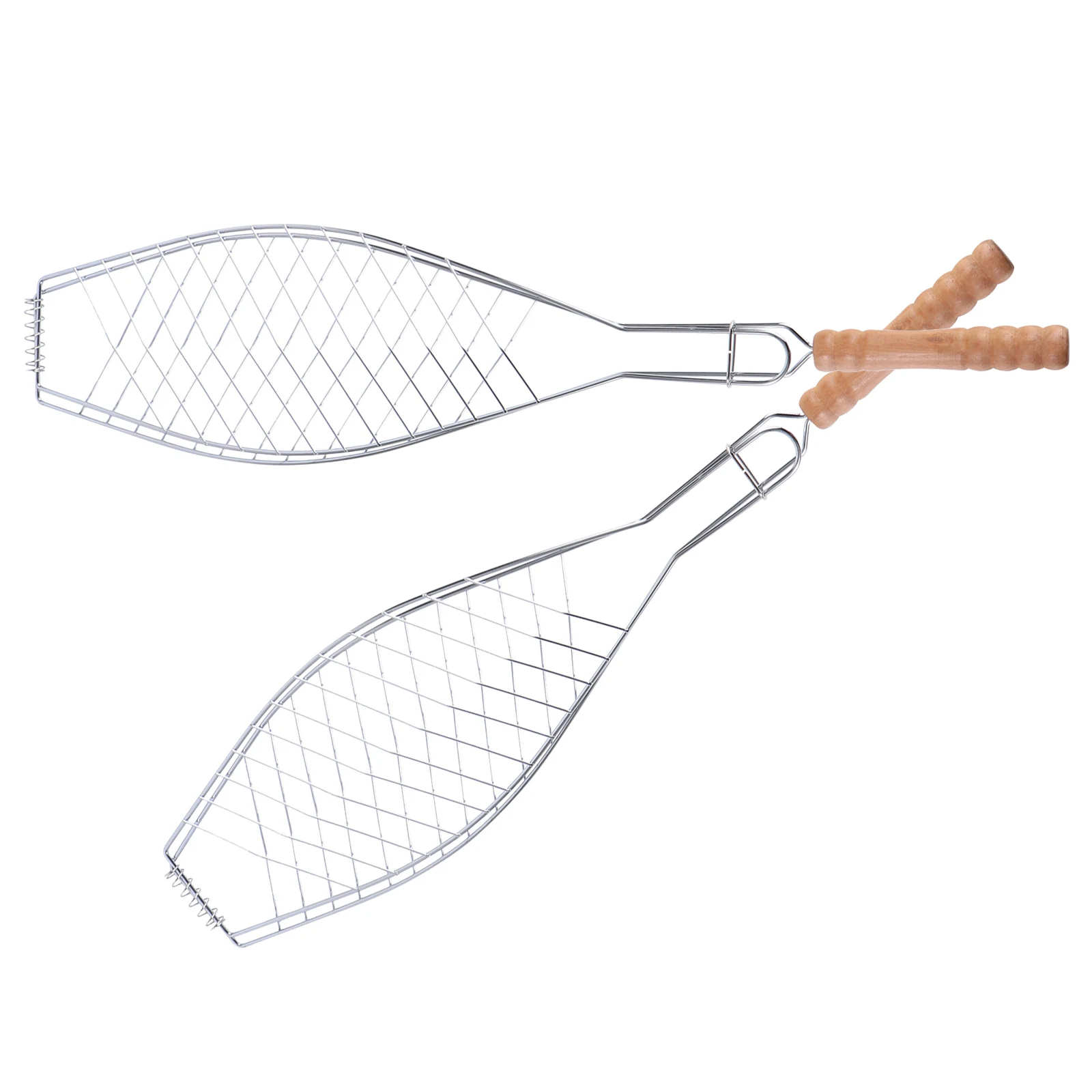 

2 pcs Barbecue Grill Rack Iron Wood Non-Stick Mesh Clip For Fish Steak Chicken Camping Picnic Bbq Tool Compact Design