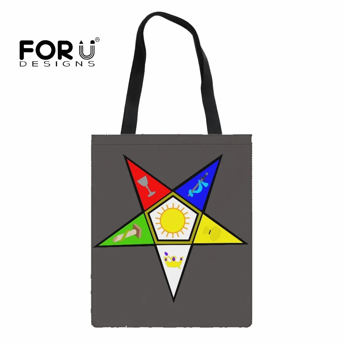 FORUDESIGNS Greek Sorority Print Totes Bags Order of The Eastern Star Shopping Bag Shoulder Bags Canvas Handbag for Gift Bag