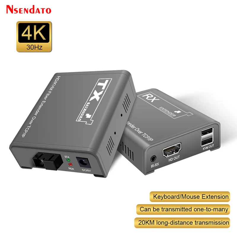 

HDMI USB KVM Optical Extender 4K 20KM TCP/IP KVM Extender HDMI over SC FC Fiber USB 2.0 sharing keyboard mouse Switch With IR