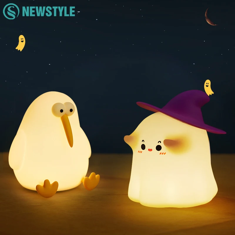 Funny Silicone Ghost Night Light Dimmable Rechargeable Nursery Nightlights Beside Touch Lamp for Kids Room Halloween Decor