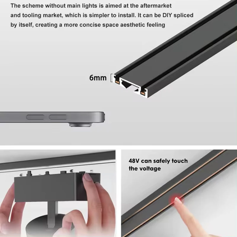 Modern 6MM Smart LED Magnetic Track Light Tuya Zigbee DC48V Dimmable Ultra Thin Rail Spotlight Magnet Flood Grille Spot LED Lamp