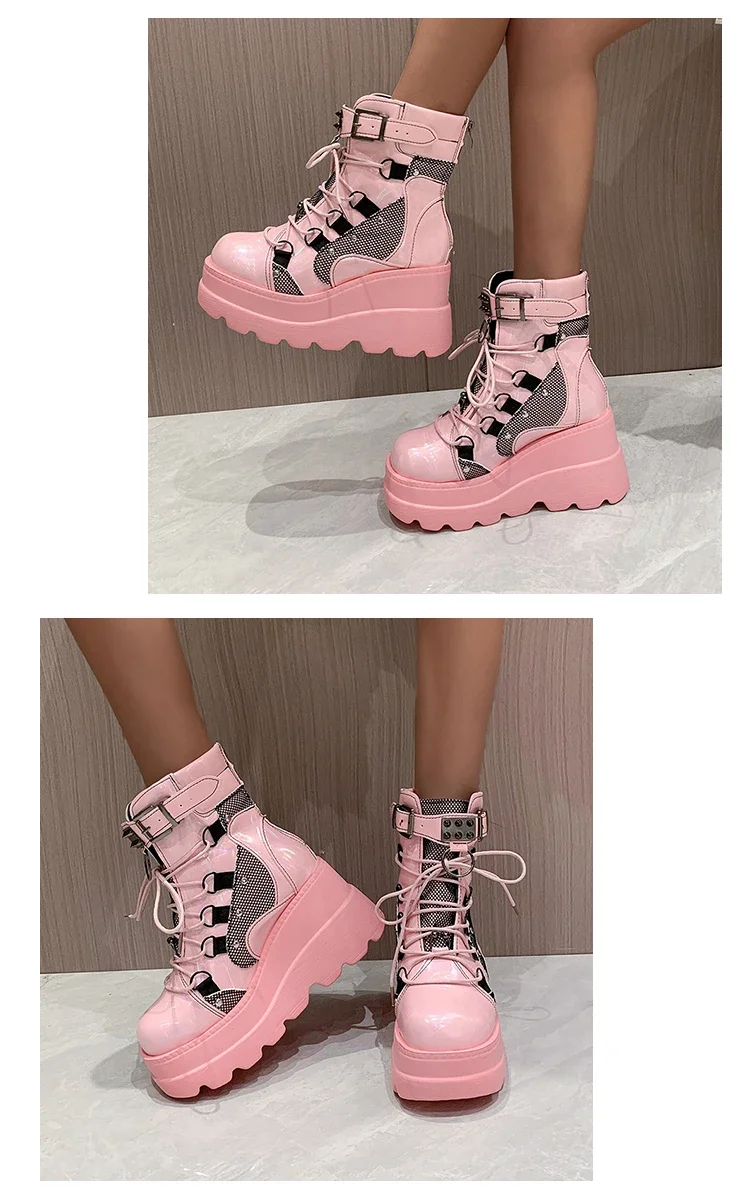 Damenstiefel 2024, Herbst-Damen-Stiefeletten, Plateau-Keile, hohe Absätze, kurze Stiefel, neues Modedesign, Reißverschluss, Cosplay-Schuhe der Frauen – Detail 11