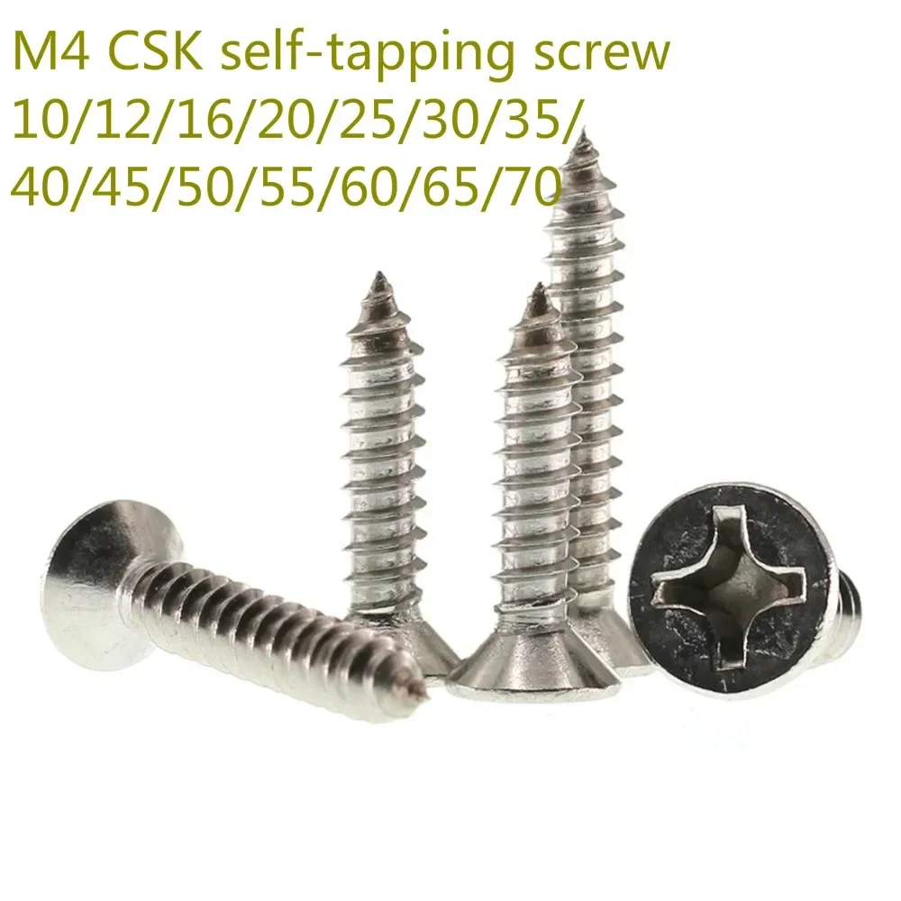 100/50/20pcs Wood Screw M4 Micro Small Screw Self-tapping Phillips Cross Bolt Countersunk Flat Head 304 Stainless Steel 8-80mm