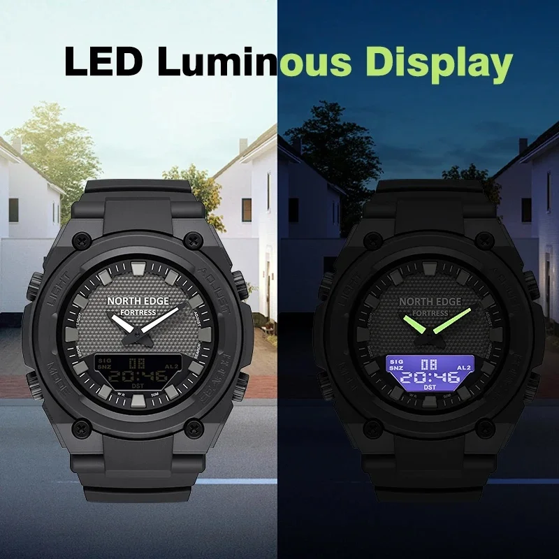 NORTH EDGE FORTRESS 2026 Men Digital Watch Outdoor Sports Waterproof 50M Watches World Time Countdown Electronic LED Wristwatch view 5