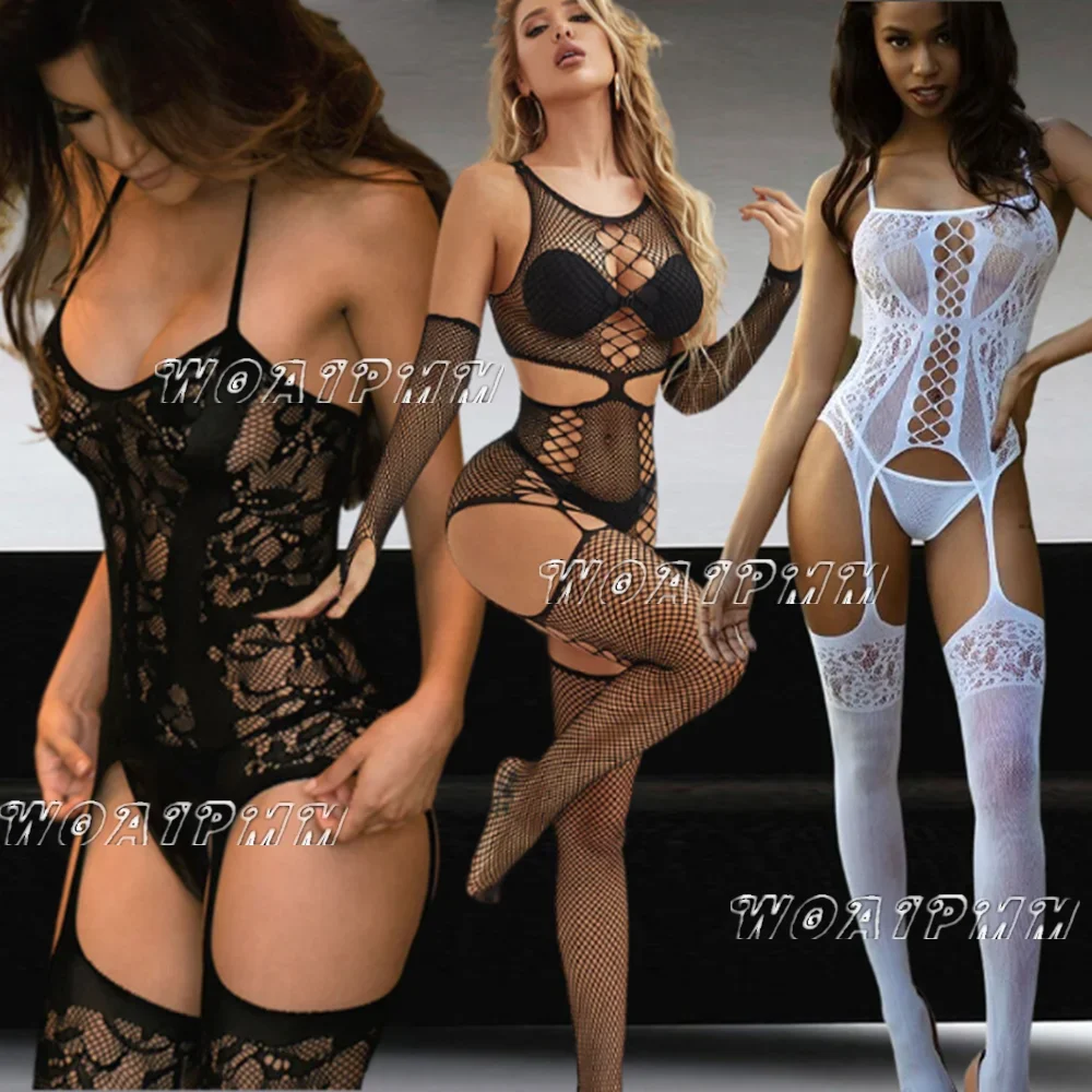 

20-стильное сексуальное женское белье, боди в сеточку, эротический наряд с открытой промежностью, эластичные сетчатые чулки для тела, эластичное нижнее белье, одежда для сна