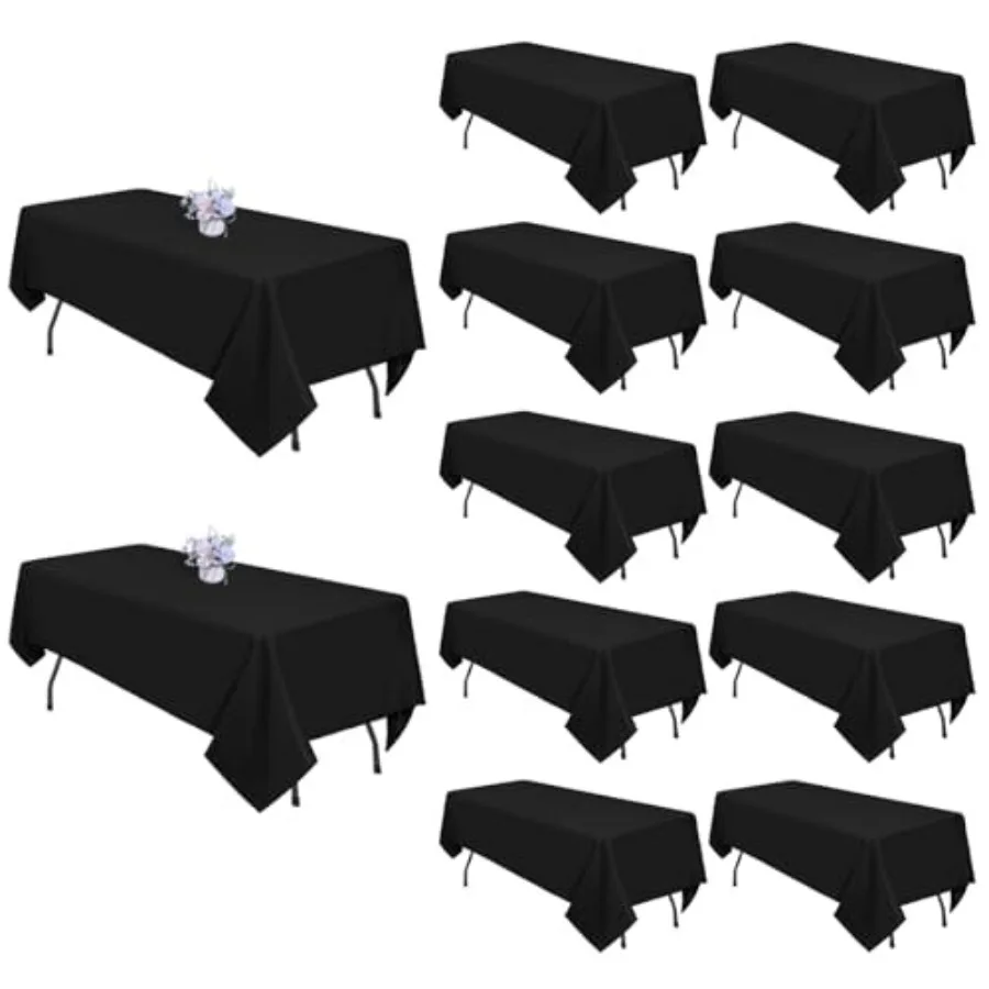 

Набор из 12 черных прямоугольных скатертей 60x102 дюйма, устойчивых к сминанию, моющихся, для прямоугольных столов 6 футов, для обедов, свадеб, банкетов, кемпинга