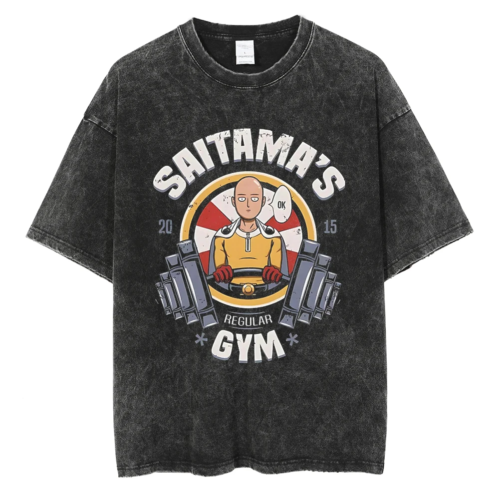 

ONE PUNCH-MAN Manga Graphic T-shirt Funny Saitama GYM Tshirt Washed Oversized Cotton T Shirt Short Sleeve Tee Men Women Clothes