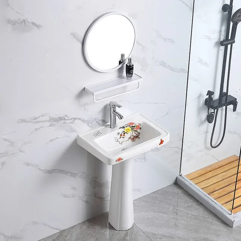 for Small Apartment Colored Flower Wash Basin Bathroom Column Basin Balcony Integrated Basin Outdoor Simple Washing Table