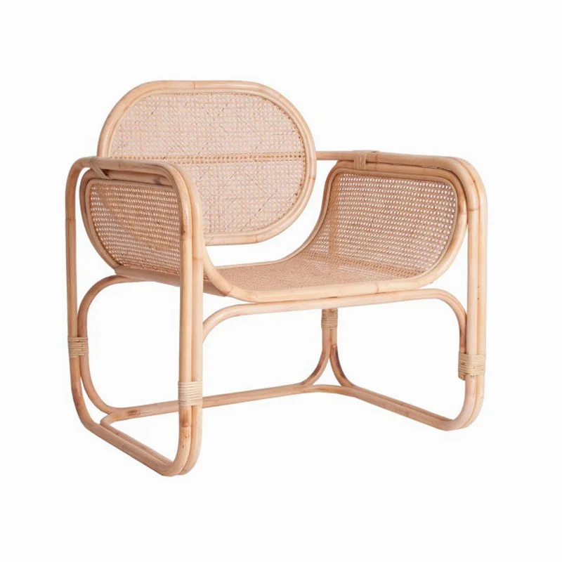 Nordic sofa chair modern simple balcony real rattan woven single leisure chair light luxury natural Indonesian backrest rattan