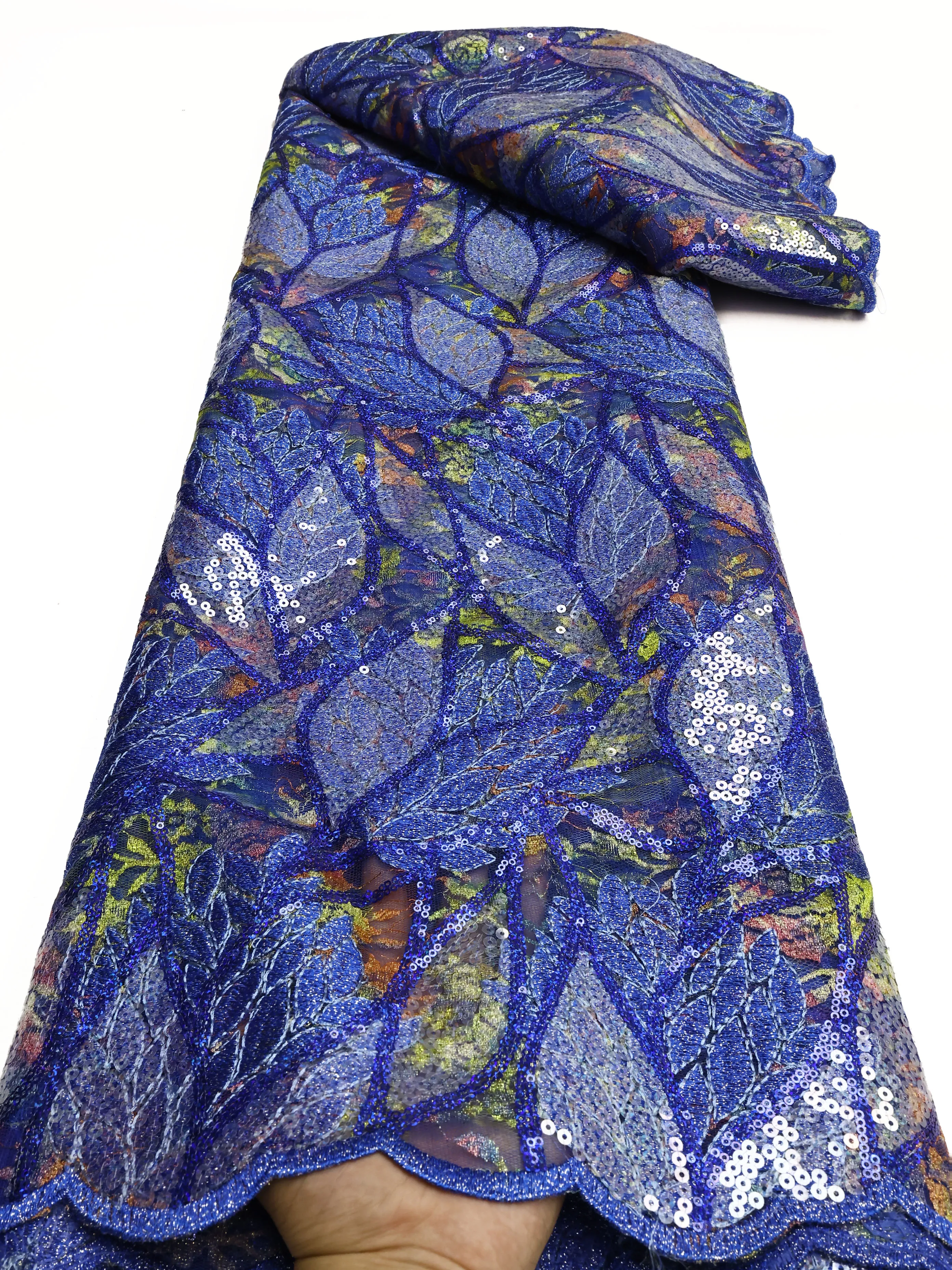 2025 African Net Lace With Sequins African Lace Fabric High Quality 5 Yards Nigerian French Tulle Lace Fabric For Wedding view 6