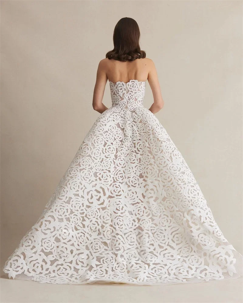 Sexy Strapless Full Lace A Line Wedding Dresses Vestido de noiva Modern Bridal Gowns Customised Corset Back Robe de mariage