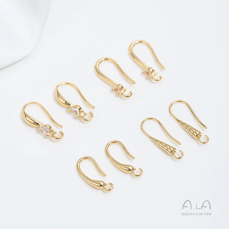 Color 14K Gold Earrings Water Drop-shaped Simple Ear Hook With Diamond Ear Hook Accessories DIY Handmade Jewelry Materials
